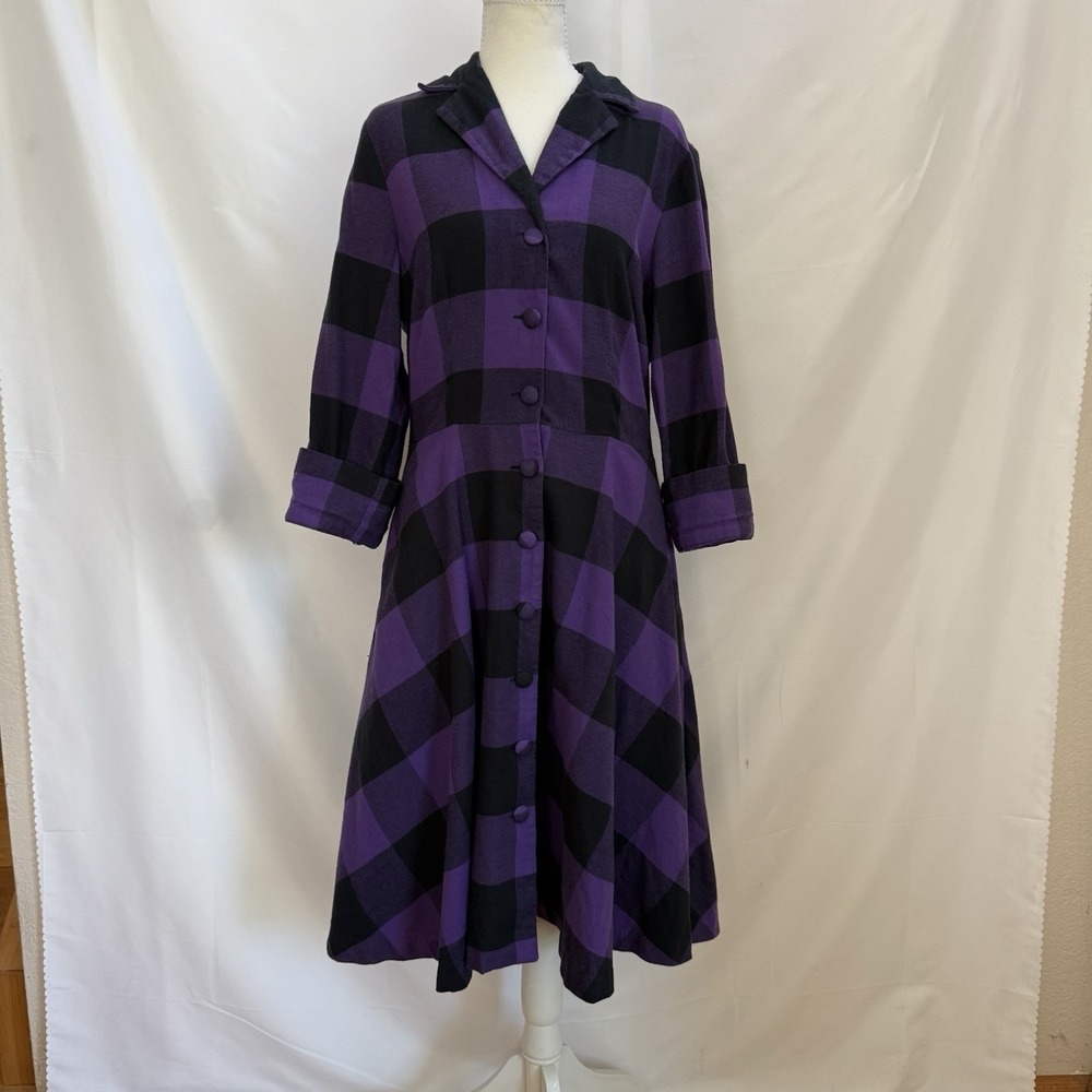 J. PETERMAN Women's 8 Purple Plaid Cotton Flannel cotton midi Shirt Dress